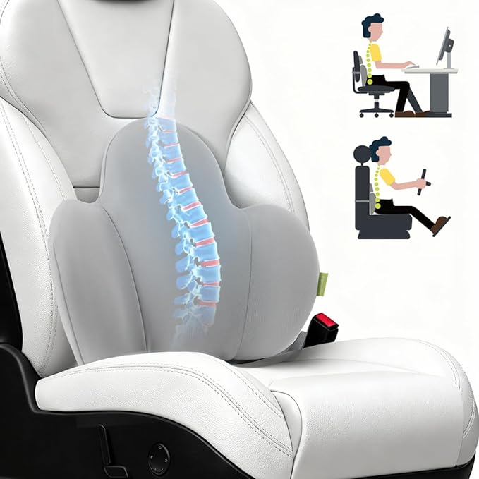 Lumbar Support Pillow for Office Chair, Gaming Chair, Car Driver Seat Back Cushion, Bed & Couch, Gifts for Friends and Parents,Ergonomic Back Support Pillow with Comfortable Memory Foam(Grey)