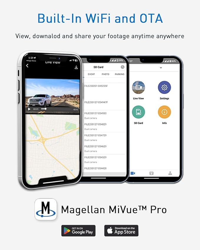 MAGELLAN DR50 3 Channel Dash Cam, 4K+2K Front Cabin Rear, Night Vision, Wide-Angle (170°), STARVIS 2 IMX678, Strong Mount, GPS, Wi-Fi App Control, 24H Parking Mode, Fatigue Alert, 64GB Card Included