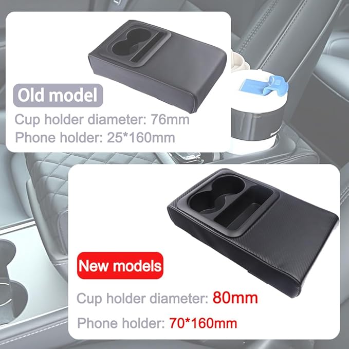 Supin Car Armrest Cushion - Multifunctional Faux Leather Armrest Cushion with Cup Holder, Phone Storage, and Ergonomic Design for All Seasons (Carbon Style)