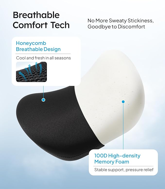 Wigoo 2026 Car Neck Pillow [No More Pressure, Odorless] Soft Car Headrest Pillow with Adjustable Strap Removable Cover 100% Memory Foam, Fits All Vehicles (Black 2-Pack)