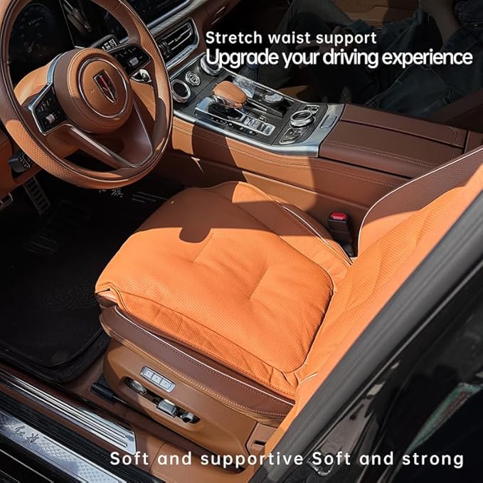 Car Car SUV's Wagon Universal Genuine Leather Seat Cushion Lumbar Back Top Layer Cowhide Front and Rear Cushion Plus Padded Comfort (Shiny Black, Seat)