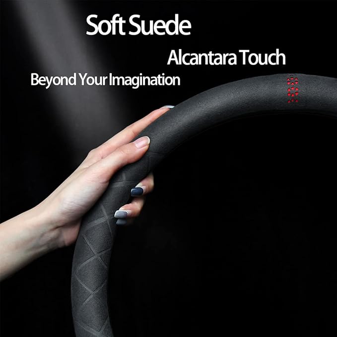 Suede Steering Wheel Cover,Compatible with Cadillac Escalade Suede Leather Sport Non-Slip Wheel Cover Car Interior Accessories 15.5 16 inch for Man and Women
