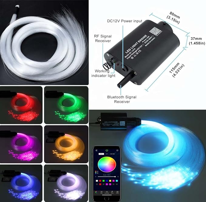 AZIMOM LED Bluetooth 16W RGBW Fiber Optic Light Star Ceiling Lighting Kits Music Mode 550pcs 0.03in 13.1ft Fibers Cables APP Remote Control For Car Home Headliner Light Decoration