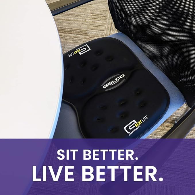 G Seat LITE Travel Gel Foam Cushion | Back Pain, Sciatica, Pressure Relief | Relieves Tailbone Discomfort, Promote Healthy Posture | Ergonomic Comfort | Car, Commute, Airplane and Travel - Blue