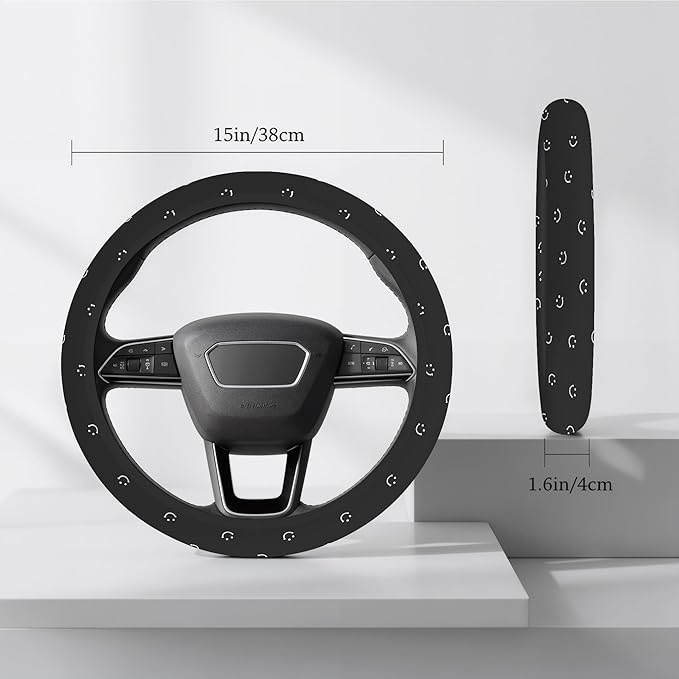 Soft Cloth Steering Wheel Cover Cute Black Fabric Car Wheel Covers Breathable Washable Car Accessory Cool in Summer Universal 14.5 15 Inch