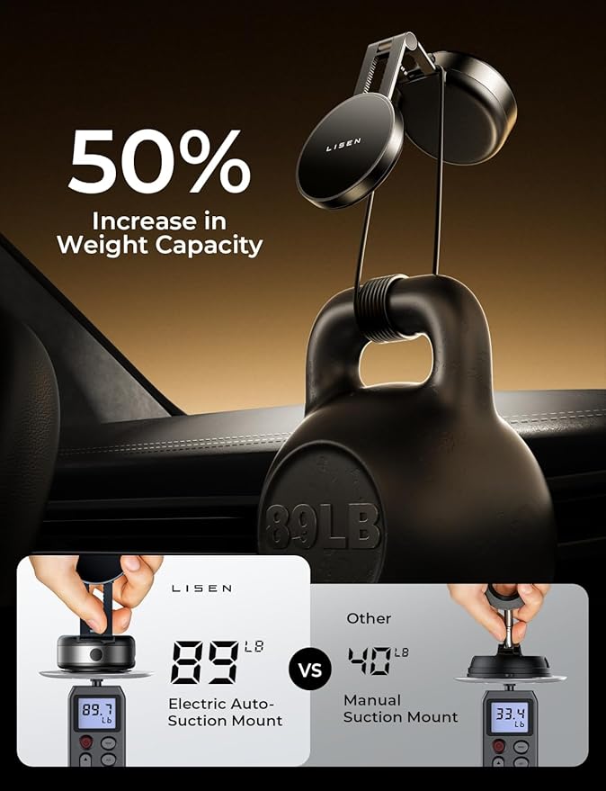 LISEN for iPhone 17 Portable Electric Vacuum Suction Phone Holder for Car MagSafe, Magnetic Phone Holder for Car Suction Cup Phone Mount Foldable for iPhone 17 Pro Max Air /16/15/14/13/12 Kits