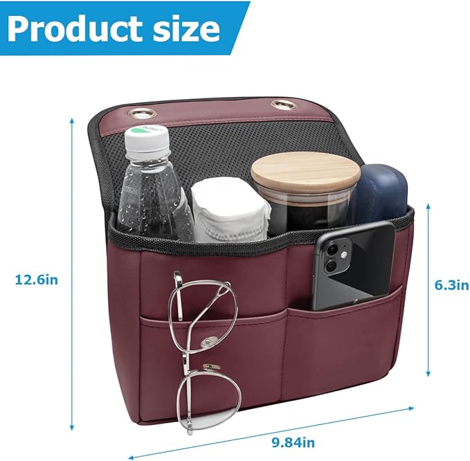Car Seat Back Organizer, Multipurpose Leather Vehicle Backseat Hanging Bag Holder with Pockets, Large Capacity Automotive Interior Storage Box Accessories, Universal Fit (Brown Red)