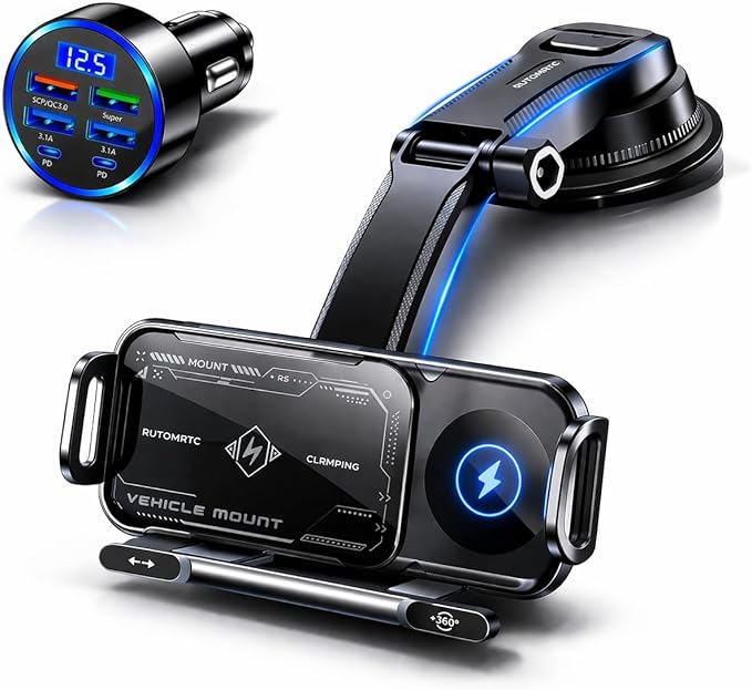 Wireless Car Charger Mount, Auto-Clamping Phone Holder with Fast Charging – Wireless Cell Phone Charging Car Mount for iPhone & Android (Dashboard Mount)