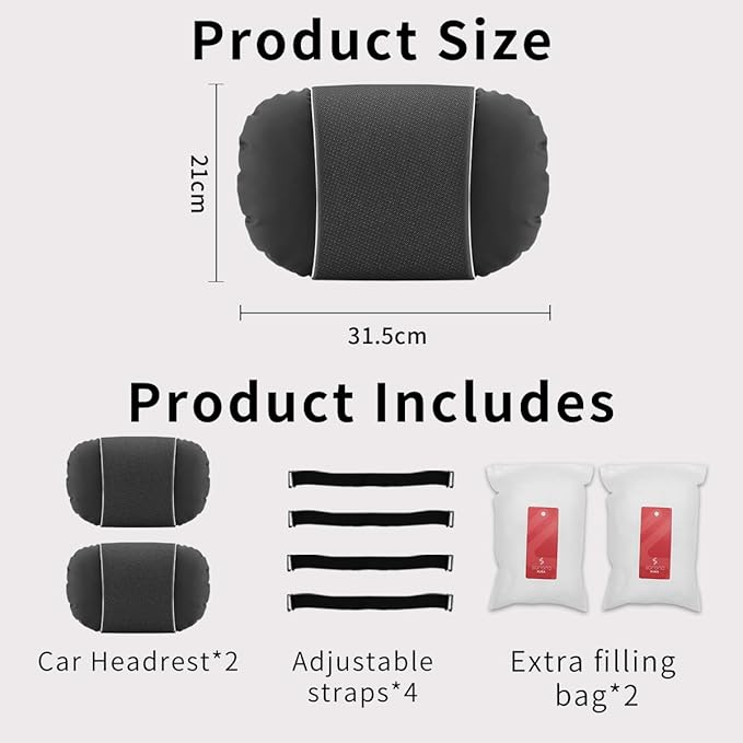 2 Pcs Car Headrest Neck Pillow for Driving,Premium Skin-Feeling Napa Leather Soft and Comfortable Headrest,Two Gears of Height Adjustment Car Seat Headrest Pillow Car Interior Accessories