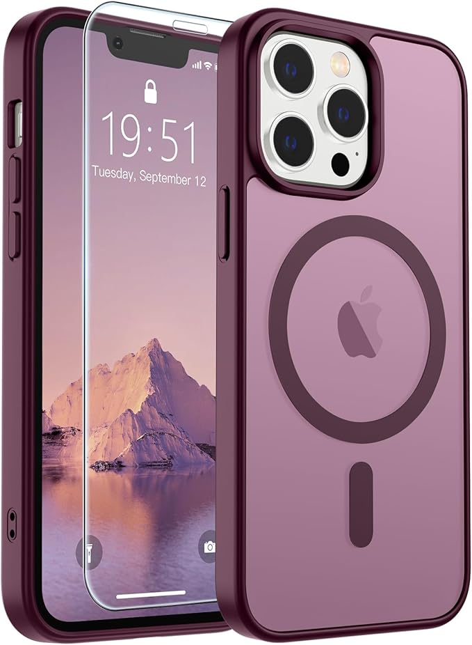 SUPFINE Magnetic for iPhone 12 Pro Max Case (Compatible with MagSafe) (Military Grade Drop Protection) Slim Translucent Matte Shockproof with Anti-Fingerprint Phone Case,Wine Red