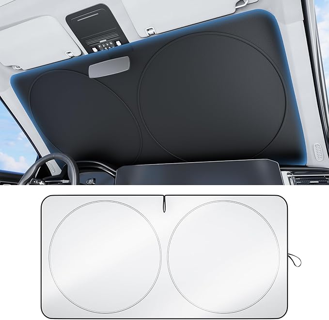 Wigoo 2025 Upgrade Car Windshield Sun Shade [100% Light Block, 4th-Gen Cooling Tech] Foldable Heat Insulation Interior Sun Visor with Storage Bag for Bus/Hatchback/RV (3XL (102"x51")