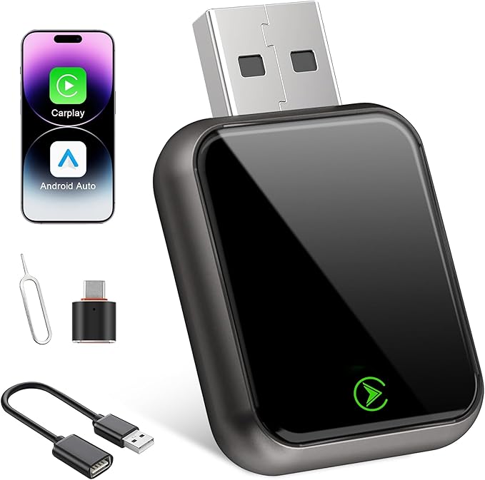 2 in 1 Wireless CarPlay Adapter for iPhone iOS 10+, Android Auto Adapter for Android 11+ Converts Wired to Wireless CarPlay Compatible with 800+ Car Models (2016+)
