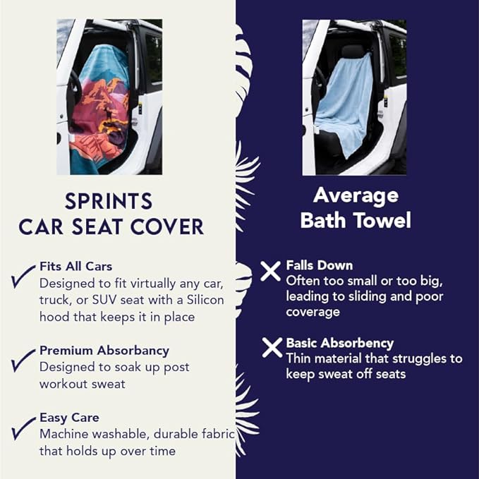 Sprints Athletic Running Towel, Full-Sized, Car Seat Cover - Performance Microfiber (Velocity Blitz Cream)