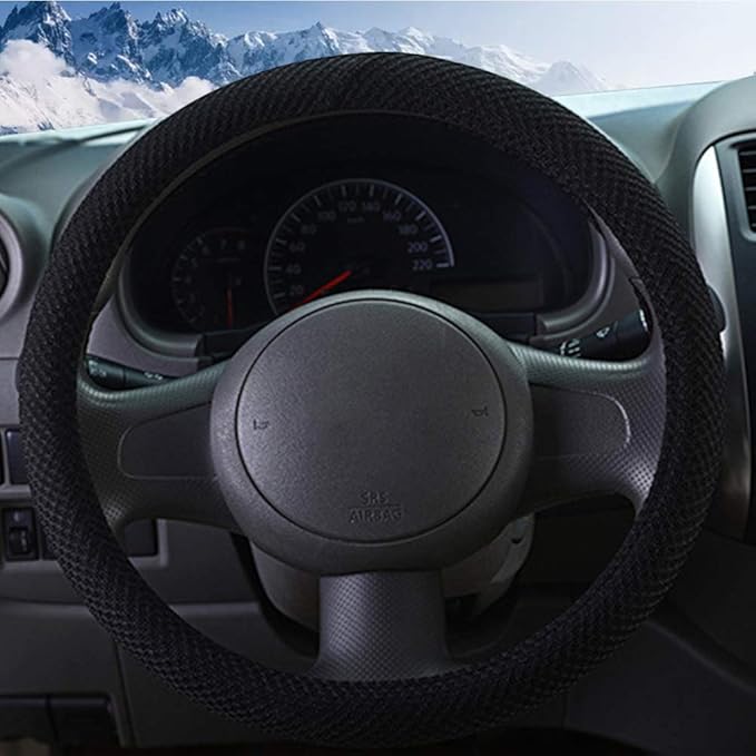 ZHOL Steering Wheel Cover Universal 15 inch Microfiber Breathable Ice Silk Steering Wheel Covers Anti-Slip Car Interior Accessories for Women Men, Warm in Winter and Cool in Summer, Black