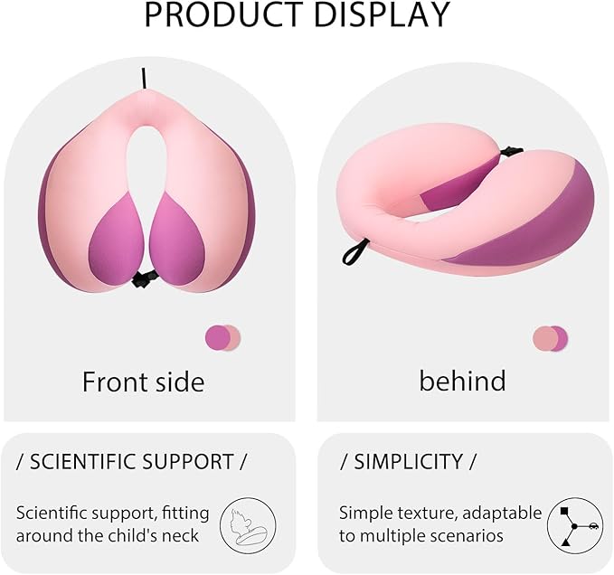 MOOB Kids Travel Neck Pillow Traveling Gifts for Toddler & ChildrenToddler Neck Pillow for Carseat & Airplane, Kids Travel Pillow Light Pink