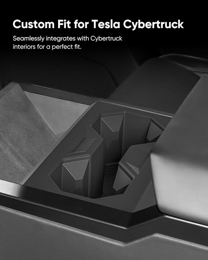 Tesla Cybertruck Cup Holder with Extended Edge - Durable Silicone Material, Anti-Slip, Easy to Clean, Protects Console from Scratches, Custom-Fit for 2024-2025 Models