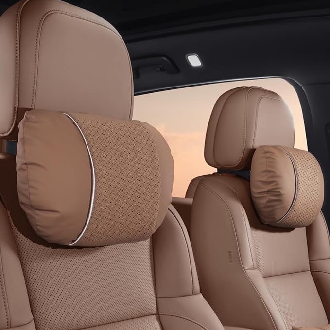 2 Pcs Car Headrest Neck Pillow for Driving,Premium Skin-Feeling Napa Leather Soft and Comfortable Headrest,Two Gears of Height Adjustment Car Seat Headrest Pillow Car Interior Accessories