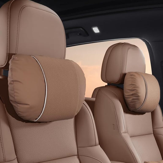 2 Pcs Car Headrest Neck Pillow for Driving,Premium Skin-Feeling Napa Leather Soft and Comfortable Headrest,Two Gears of Height Adjustment Car Seat Headrest Pillow Car Interior Accessories