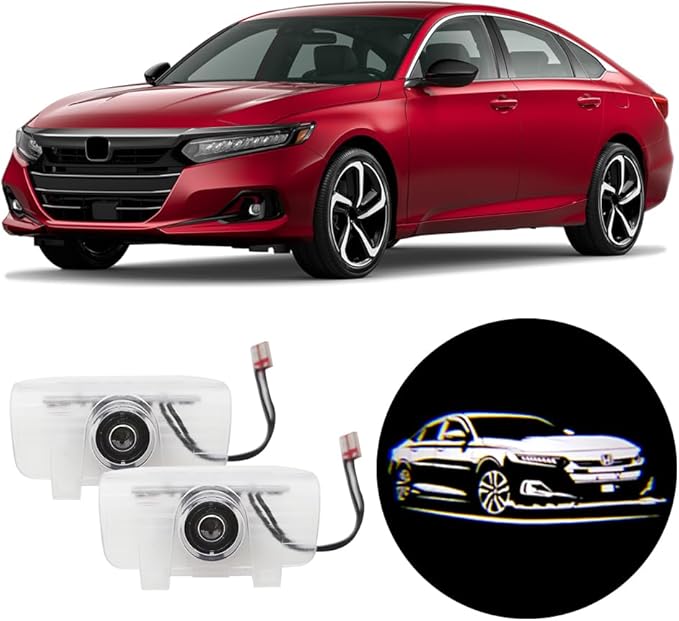 2 Pcs Accord Car LED Projector Door Shadow Light Welcome Light Laser Emblem Logo Lamps Kit Puddle Lights LED Courtesy Step Lights Ground Lamp HD Kit Replacement for Accord 9 2014-2021