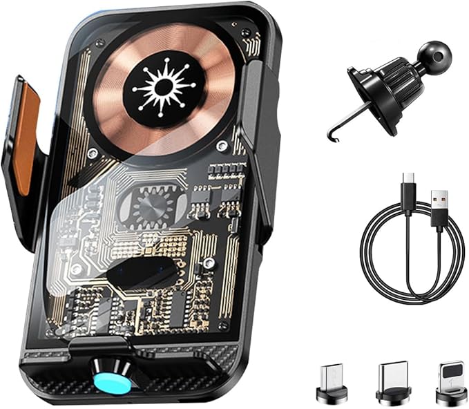 Transparent Wireless Car Charger, Smart 15W Fast Magnetic Charging, Auto-Clamping Wireless Charging Mount, Stable Car Cell Phone Holder Suitable for Magnetically Chargeable Smartphones (Black)
