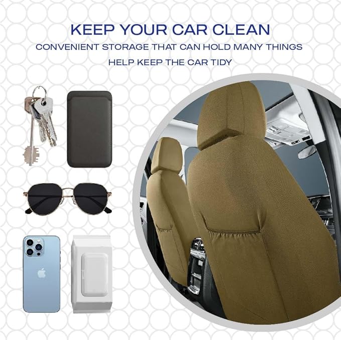 Skechers Memory Foam Car Seat Covers, Lycra Fabric Seat Covers, Seat Cover Full Set Airbag Compatible, Automotive Comfort Protection for Most Cars,Trucks, SUVs, All Brown