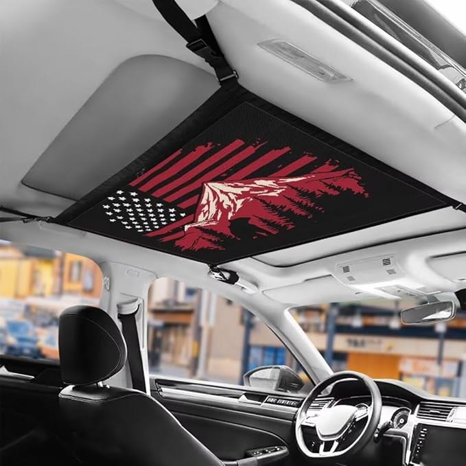 Car Roof Storage Bag Bear USA Flag Car Seat Back Hanging Bag Premium Car Seat Organizer Inner Car Accessories Compatible with Most Vehicles