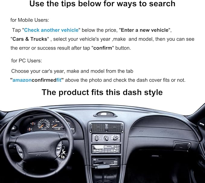 Dash Cover Mat Custom Fit for Ford Mustang Dashboard Cover Pad Cap Carpet Protector(Black) J280