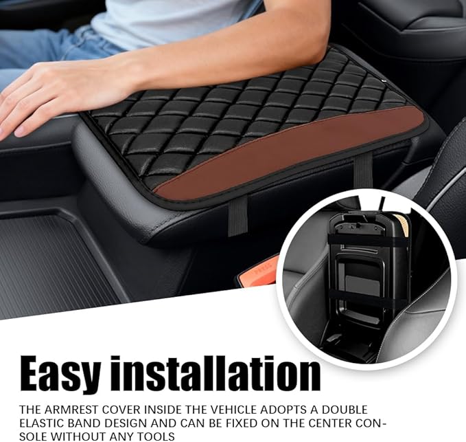 Car Center Console Cushion Pad, Arm Rest Covers, 12.6"×7.5" Leather Waterproof Auto Armrest Seat Box Protector, Auto Comfortable Center Console Cover Universal for Most Vehicles (Coffee)