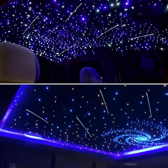 AKEPO 18W Home Car Dual Color Twinkle&Shooting Star Two-in-one Fiber Optic Lights Kit, 900pcs*9.8ft*0.03in+240pcs Meteor Fibers+Music Activated+APP/Remote Control Starlight Headliner Kits