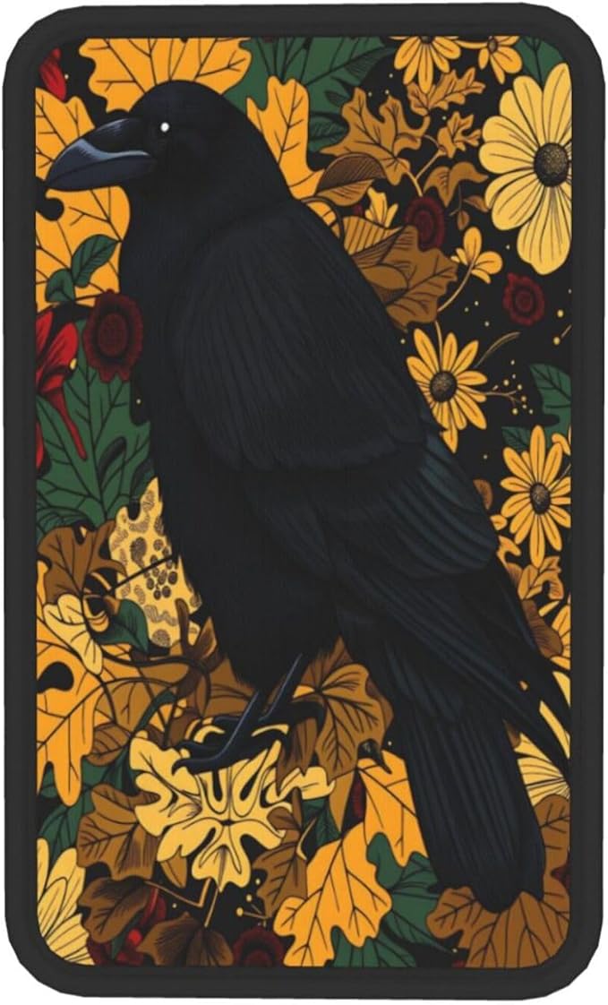 Gothic Raven Vintage Floral Black Crow Car Handrail Box Cushion Armrest Cover Auto Center Console Pad Car Decor 12.6X7.5 in