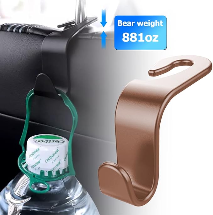 Car Seat Headrest Hook, 4PCS Multifunctional Auto Backseat Hangers, Universal Car Interior Accessories, Vehicle Storage Organizer for Purse, Coat, Umbrella, Grocery, Bag, Handbag (Coffee)