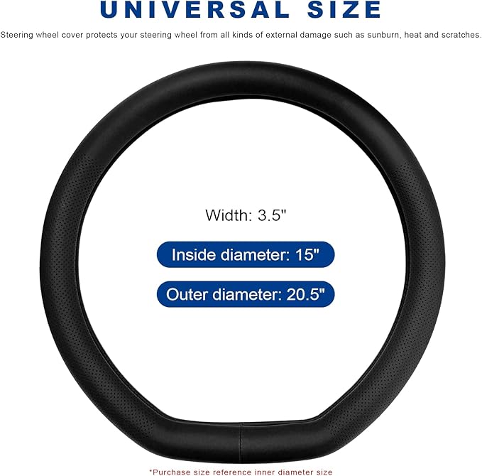 Car Steering Wheel Cover, Leather D-Shaped Steering Wheel Sleeve with Anti-Slip Lining, Breathable Flat Bottom Car Wheel Protector Interior Auto Accessories for Women Men