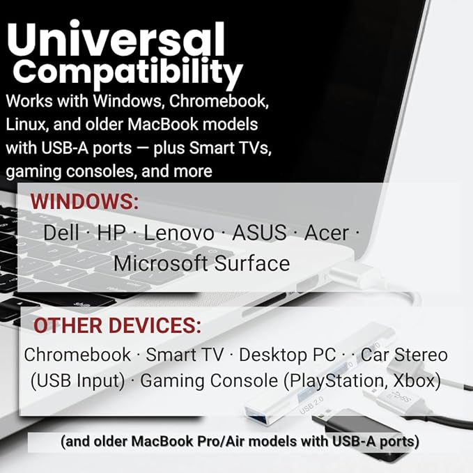 USB A U124A Multi-Port Extender with 3.0/2.0 High-Speed Ports, 4-Port Mini USB Port Extender – Compatible with Laptop, Desktop, PC – Compact and Portable Design – Black