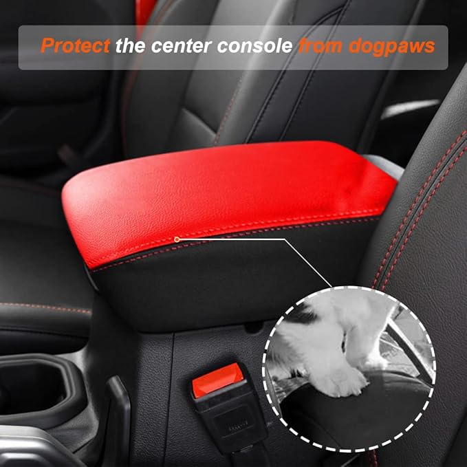 DEYTOP Center Console Cover for Jeep Wrangler JL JLU 2026 2018-2025 Armrest Cover for Jeep Gladiator JT 2020-2026 Car Cushion Protector Pad for 2023 JL&JT (NOT for JK/JKU)(Red with Red Stitches)