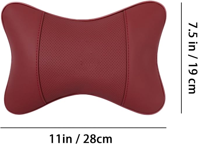 Car Pillow for Car Neck Pillow for Driving Seat Leather Neck Support Soft Cushion Support Head-Rests for Vehicle Sleeping with Elastic Adjustment Strap 2PCS (Neck, Red)