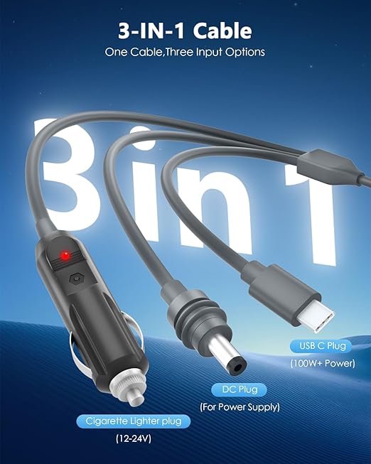 Starlink Mini Cable 3 in 1 Starlink Mini USB C to DC Power Cable 100W USB Type-C Car Cigarette Lighter DC Power Cord 18AWG Waterproof Work with 100W+ PD Supply