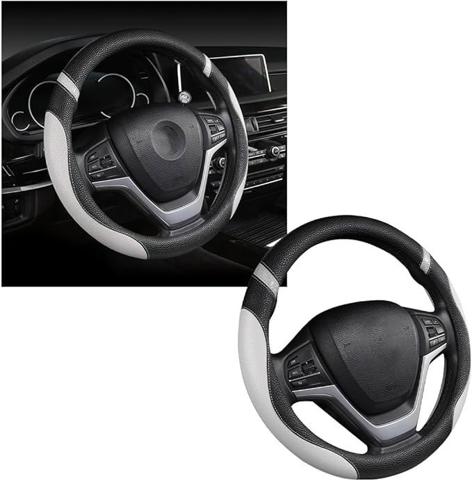 Car Steering Wheel Cover, Non-Slip Leather Auto Steering Wheel Protector, Comfortable Steering Wheel Cover Protector for Most Cars, Universal Interior Car Accessories (Gray)