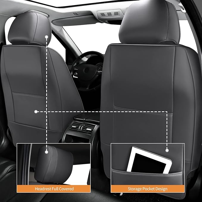 AOMSAZTO Custom Fit for 2022-2024 2025 Toyota Tundra Car Seat Covers CrewMax&Double Cab,Full Set Faux Leather for Toyota Tundra Truck Pickup Seat Covers Darkgrey