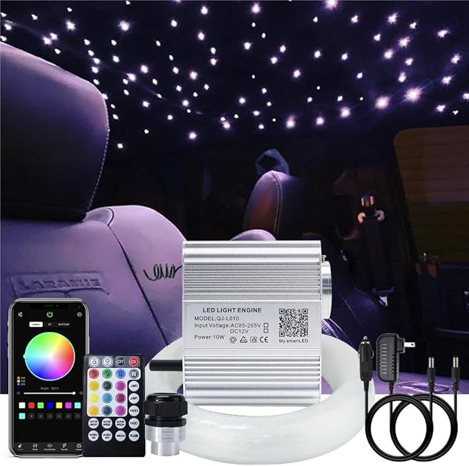 AKEPO Upgraded APP Twinkle Fiber Optic Lights kit with Music Mode for Star Ceiling Sky Light Car Home Use, RGBW Light Engine+Optical Fiber Cable 430pcs of 9.8ft/3m(0.03+0.04+0.06in)+28key Remote