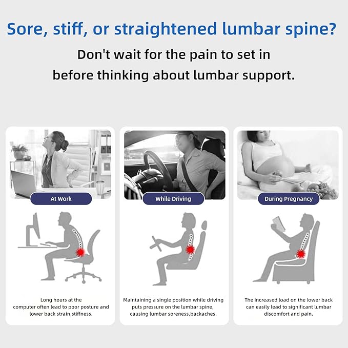 Lumbar Support Pillow for Sleeping,Premium Memory Foam Lower Back Pain Relief Bed Rest Support Pillows for Car Bed,Couch,Waist Support Care Cushion,Sleep Lumbar Pillow (Black Grey)