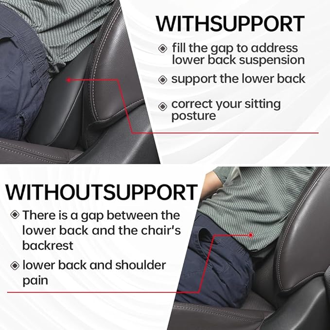 1p Memory Foam Lumbar Support Pillow for car Lower Back Pain Relief - Back Cushion for Driving, Chair Support for Car-Office Chair（Black）