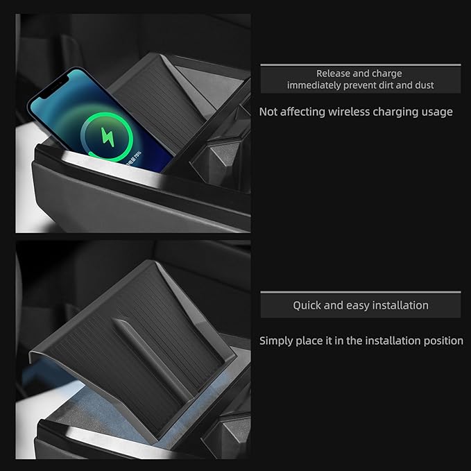LUCKEASY Center Console Wireless Charger Mat for Tesla Cybertruck 2023 2024 2025 2026 Charge Anti-Slip Protector Pad for Cybertruck Wireless Charging Pad Accessories Black Silicone Pad Interior