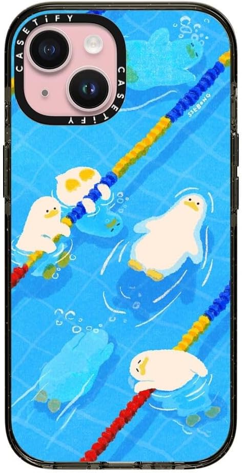 CASETiFY Impact iPhone 15 Case [4X Military Grade Drop Tested / 8.2ft Drop Protection/Compatible with Magsafe] - Pool time - Clear Black