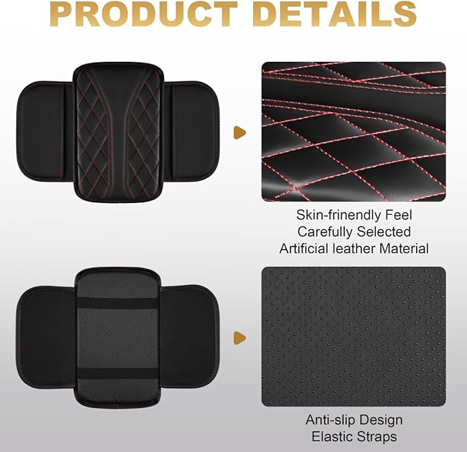 Center Console Cover Fit for Camry Scratch & Wear Resistant Waterproof Middle Console Cover with 2 Storage Bags(Black&Redline)