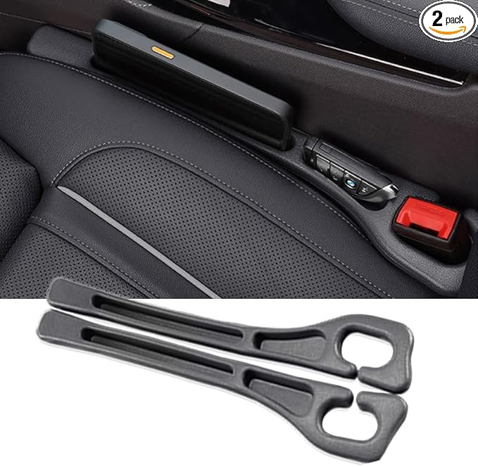 Car Seat Gap Filler Organizer Universal Fit Car SUV Truck Console Side Plug Strip Stopping Phone Key from Falling, Pack of 2 Black (Black)