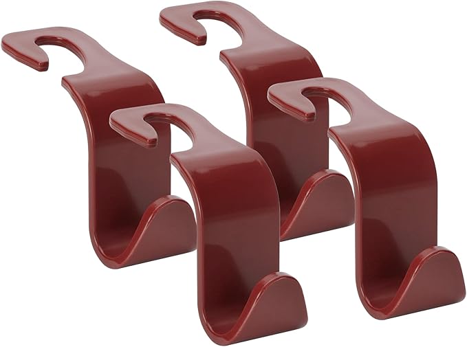 Soleebee 4 Pack Car Headrest Hooks - Universal Auto Hooks, Back Seat Hangers, Storage Organizer (Brown)