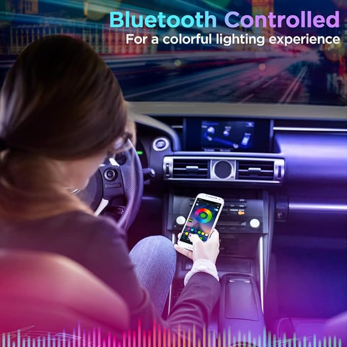 Xprite Dreamcolor LED Neon Car Interior Bluetooth Lights Strip with Remote & APP Control, Footwell Under Dash RGB Chasing Inside Light Kits, Cigarette Adapter for Vehicle Internal Trucks SUV UTV ATV