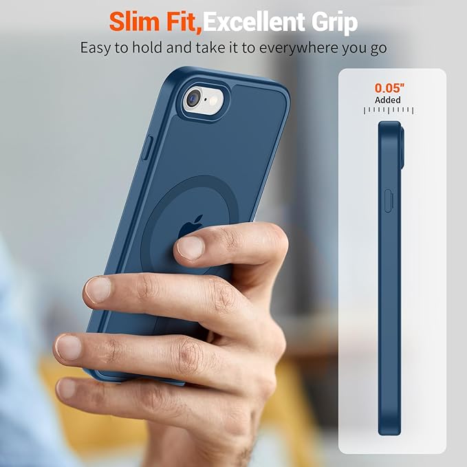 SUPFINE Magnetic for iPhone SE Case 2022 (3rd)/2020 (2nd), iPhone 8 Case (Compatible with MagSafe) (Military Grade Drop Protection) Slim Translucent Matte Phone Case, Deep Blue