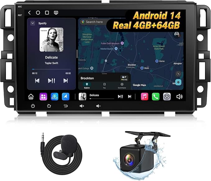 EononGMX7A 4G+64G Android 14 Car Stereo Compatible with,GMC/Chevy/Buick Wireless CarPlay & Android Auto, 8 Inch Touchscreen Car Radio, SWC, Bluetooth, Navigation, Rear Camera (GMX7 Upgraded)
