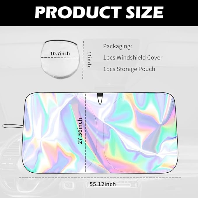 55.12 * 27.56" Windshield Sun Shade Foldable,Upgraded 210T Radium Titanium Silver Car Windshield Cover with Storage Pouch for Automotive Interior Protection,Universal Car Sun Shade (55.12*27.56 inch)
